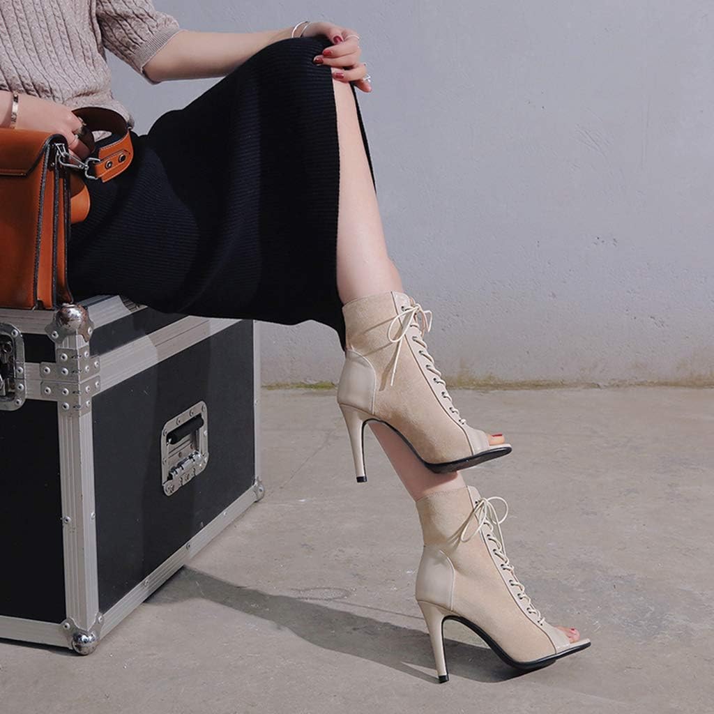MIOKE Women's Peep Toe Dance Stilettos High Heels Sandals Fashion Sexy Lace Up Ladies Dress Pumps Ankle Booties - Image 8