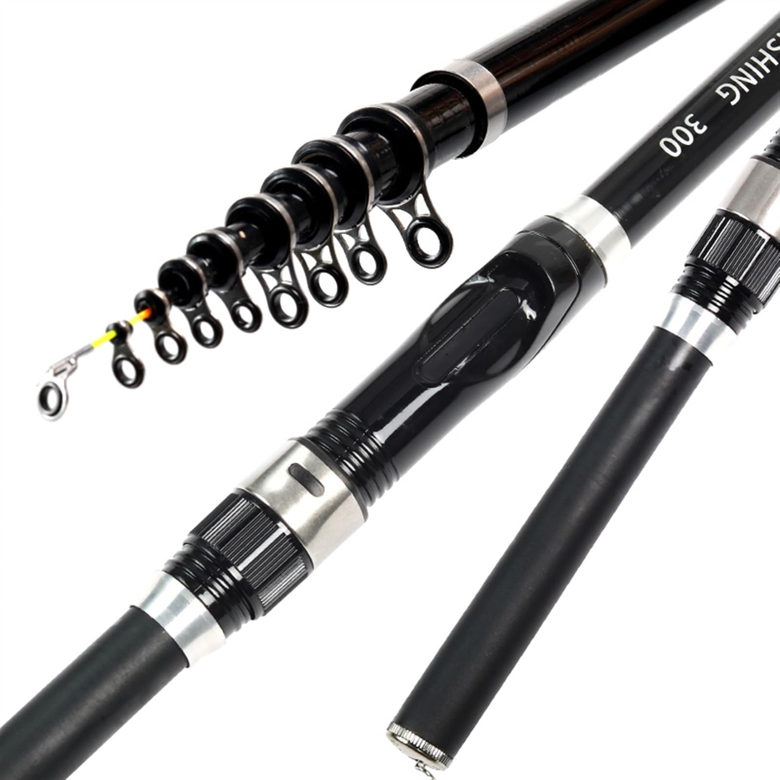 Wędka muchowa Teleskopowa wędka wędkarska Fly Carp Feeder z włókna węglowego 2,7 M 2,4 M 2,1 M 1,8 M 1,5 M Mini podróżny uchwyt kołowrotka Akcesoria do sprzętu wędkarskiego(Czarny,2.4M)