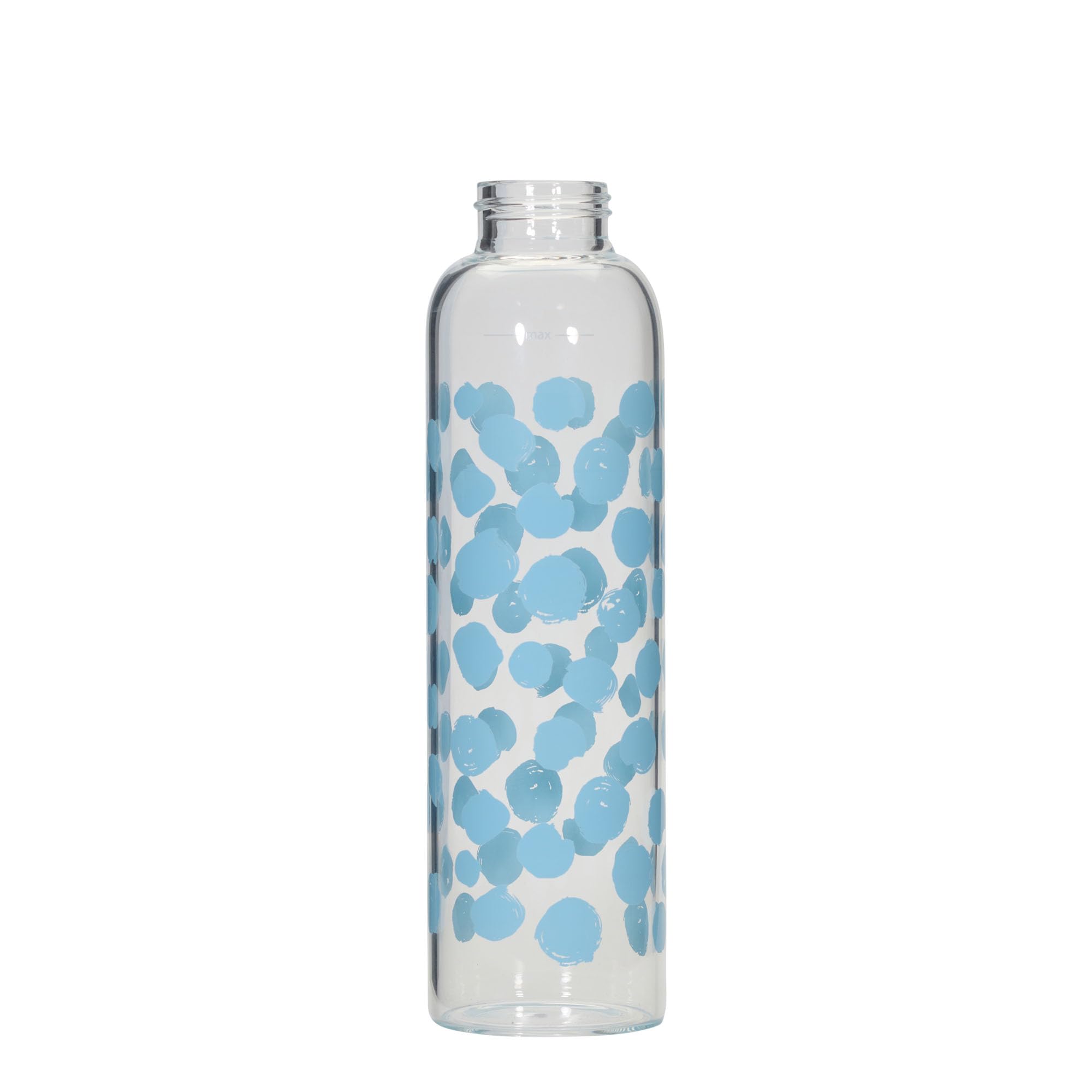 Perseus - Set di 6 borracce da 500 ml, in vetro trasparente, con chiusura in metallo, motivo a pois blu