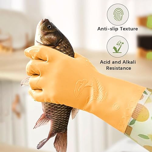 Miniatura 4 de 2 pares de guantes de goma para lavar platos, reutilizables, sin látex, guantes de cocina con forro de algodón, guantes antideslizantes e