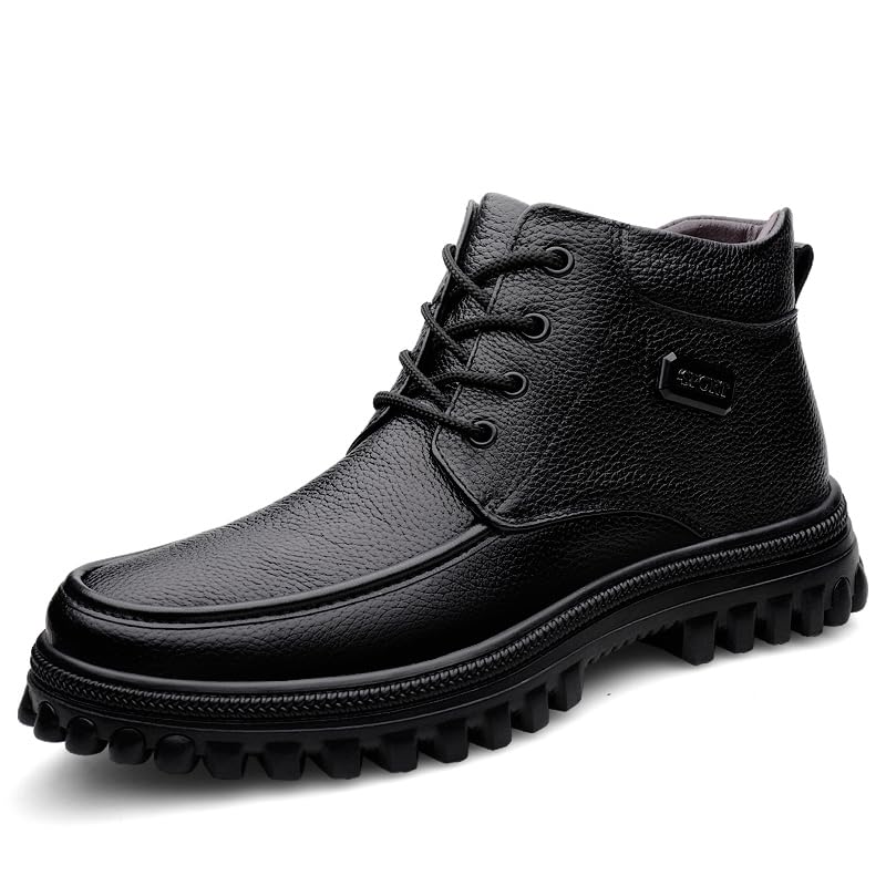 Men's Genuine Leather Ankle Boots, Lace-Up, Black, Big Sizes2