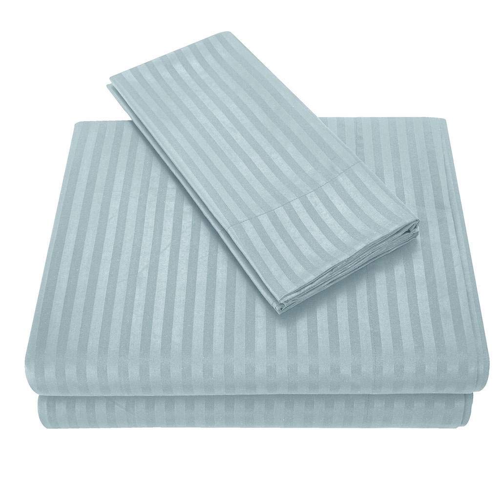 HUOLEO Microfiber Bed Sheet Set, Bedding Set 4 Piece Set Striped Solid Color Embossing Hypoallergenic Wrinkle Resistance For Hotel-Tian Lan-QUEEN (set of four)