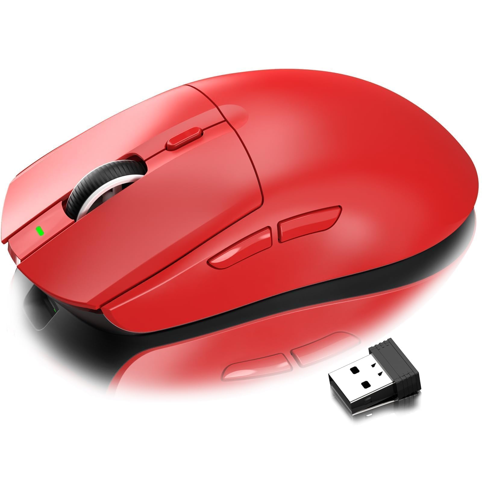 AJ139 PRO Mouse da Gioco Wireless, Mouse Leggero 59g, Sensore Ottico PixArt PAW3395, 26K DPI, Modalità Duale 2.4G / Cablato, Batteria 200 Ore, 6 Pulsanti Programmabili, per Win/Mac - Rosso