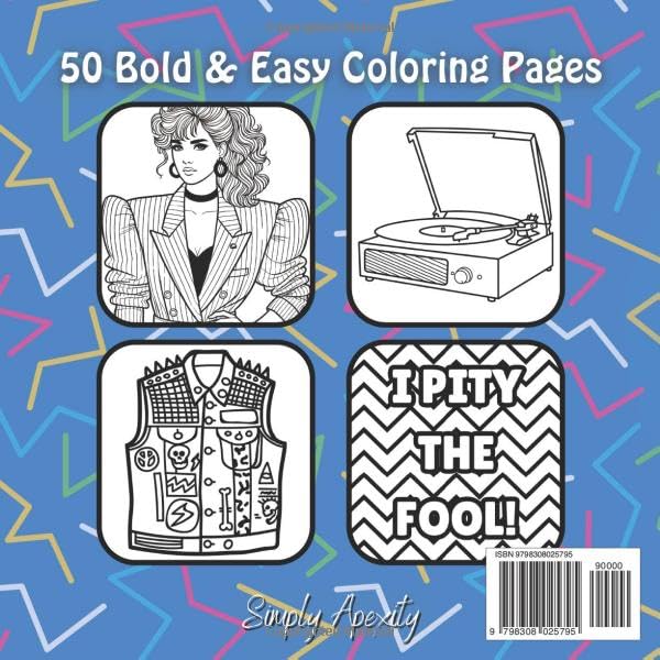 80's Nostalgia Coloring Book: Bold, Easy, Simple & Big Designs For Adults & Kids To De-stress and Unwind. Relaxation Illustrations Featuring Retro Throwback Themes image 3