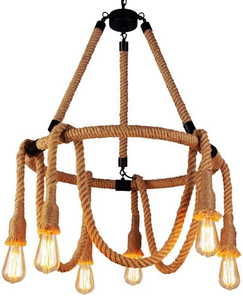 Lámpara de techo de cuerda de cáñamo con 6 u 8 luces de forja vintage HJLJKG