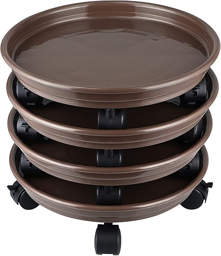 Skelang 4 unidades de 11.8 pulgadas, paleta de plantas con ruedas de freno, rodillo de soporte para plantas para macetas resistentes en interiores y