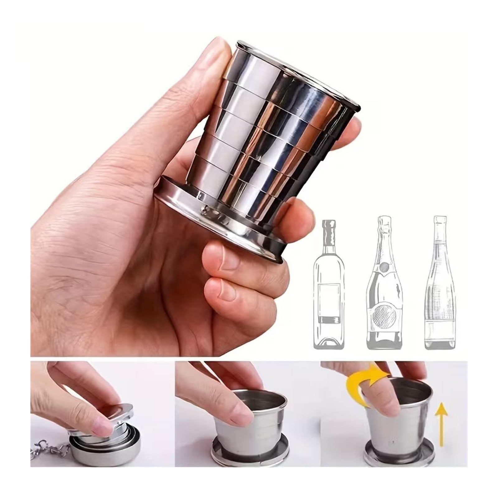 Zusammenklappbarer Edelstahlbecher Schnapsglas aus Edelstahl | Faltbarer Taschenbecher mit Schlüsselanhänger, tragbarer Trinkbecher for Reisen/Outdoor(Color 6)