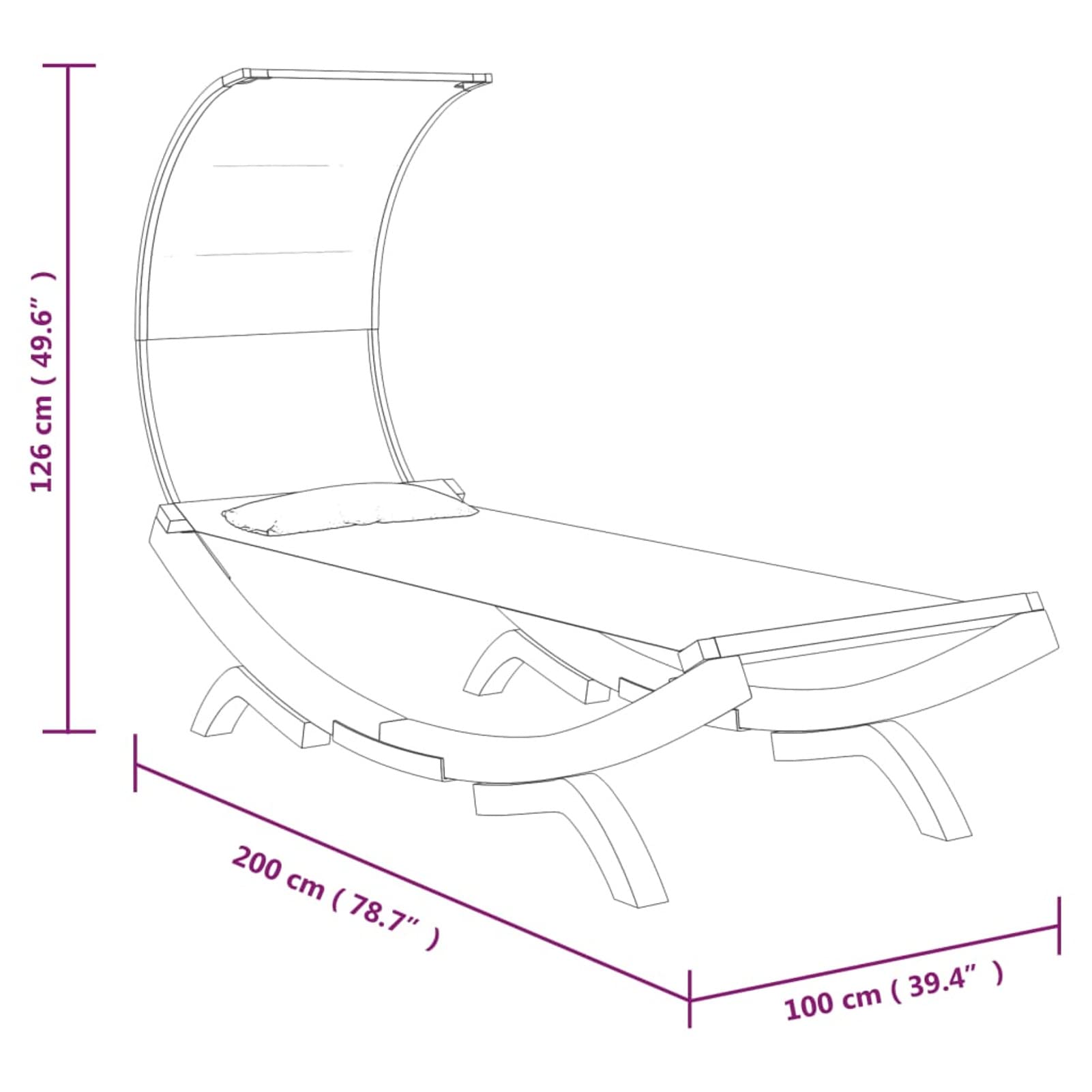 Homgoday Letto Riposo con Baldacchino 100 x 200 x 126 cm Legno Curvo Massiccio Crema, Bagno di Sole da Giardino, Letto da Campeggio per Spiaggia, Esterno, Balcone, Terrazza