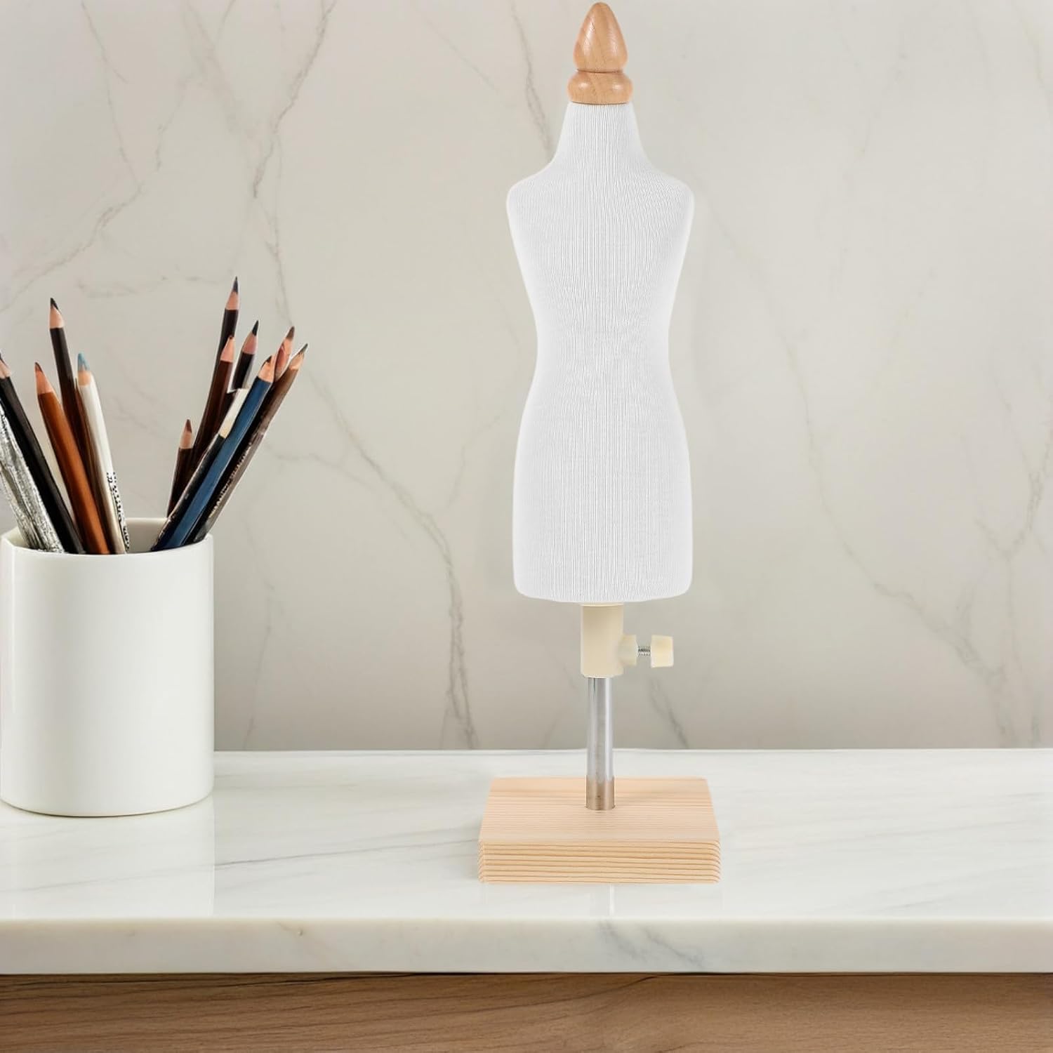 Alipis Miniature Sewing Mannequin Dress Form with Adjustable Wooden Stand for Beginners Doll Clothes Making and Crafting Practice