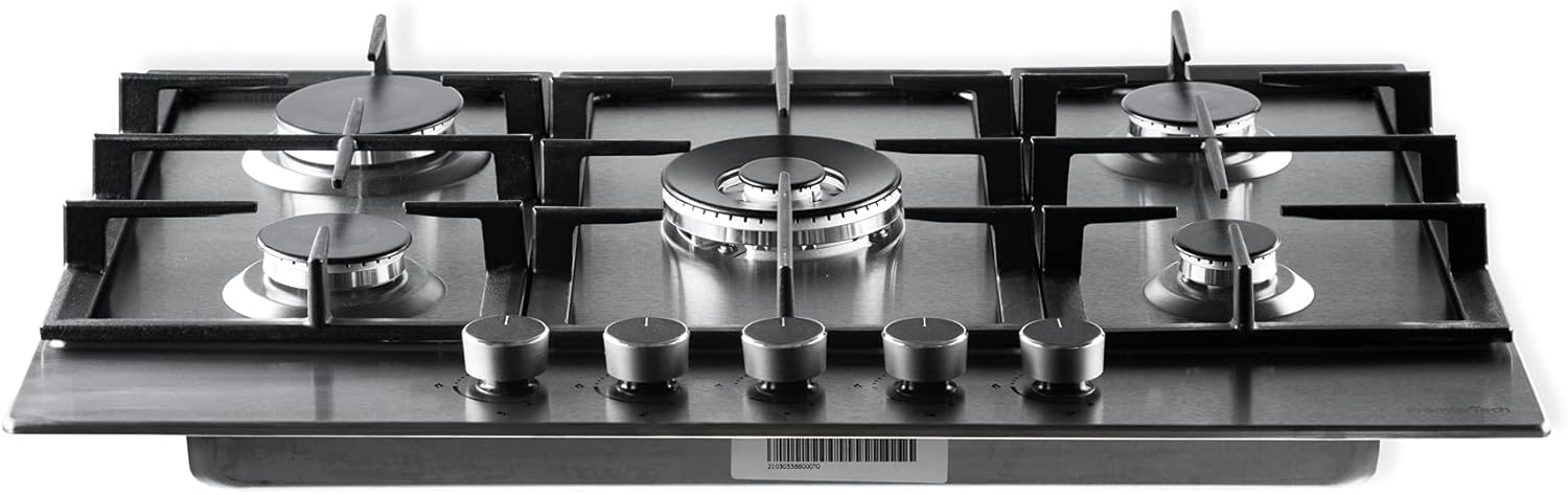 PremierTech PC705G Piano Cottura a Gas da 70cm, 5 fuochi, Vetro Nero, Bruciatore Wok, Supporti in Ghisa, GPL e Metano PremierTech PC705G Piano Cottura a Gas da 70cm, 5 fuochi, Vetro Nero, Bruciatore Wok, Supporti in Ghisa, GPL e Metano