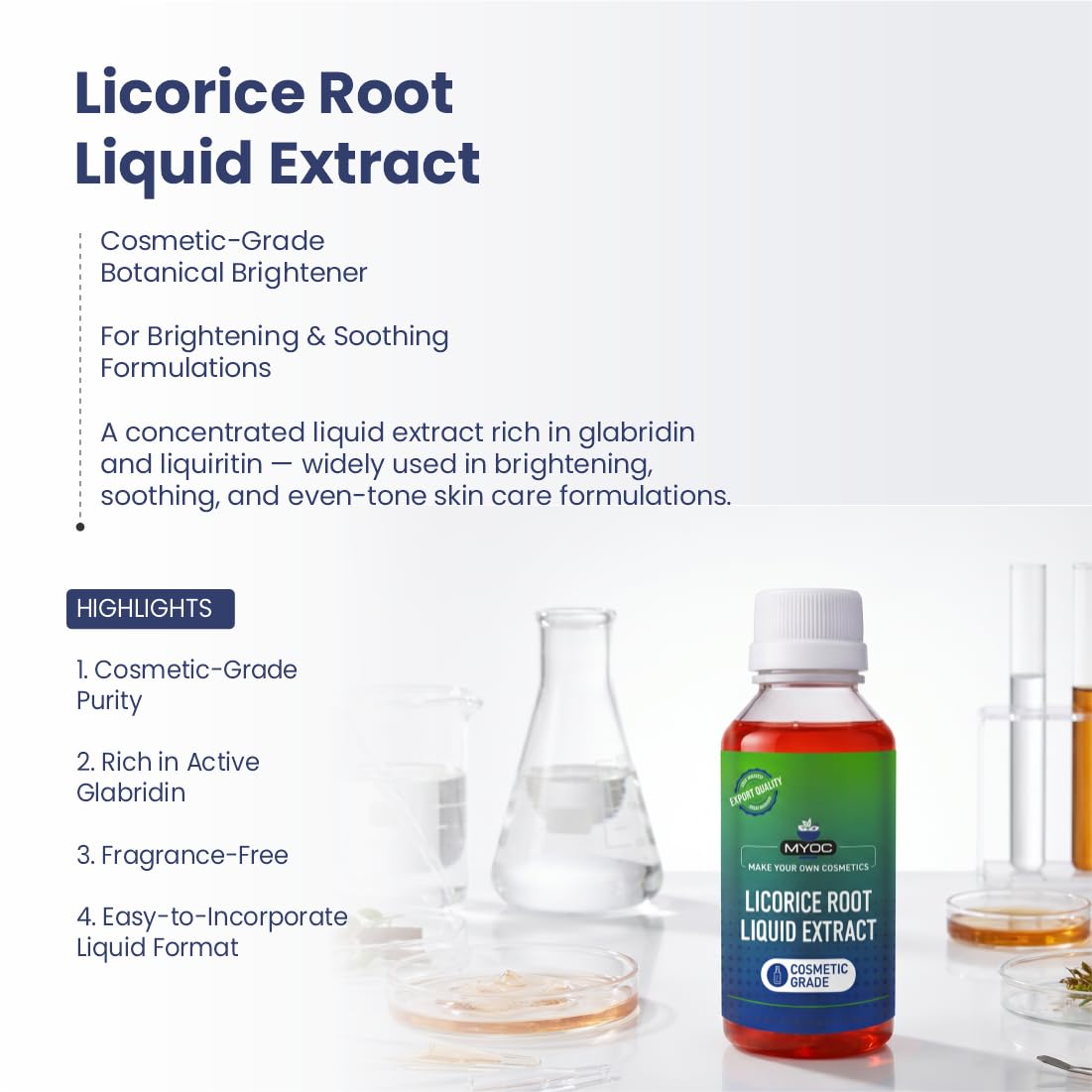 MYOC Licorice Root (Mulethi) Liquid Extract | Cosmetic Grade Botanical Ingredient | Non-Edible | Herbal Extract for DIY Skincare & Haircare | 30ml / 1.01 Fl Oz