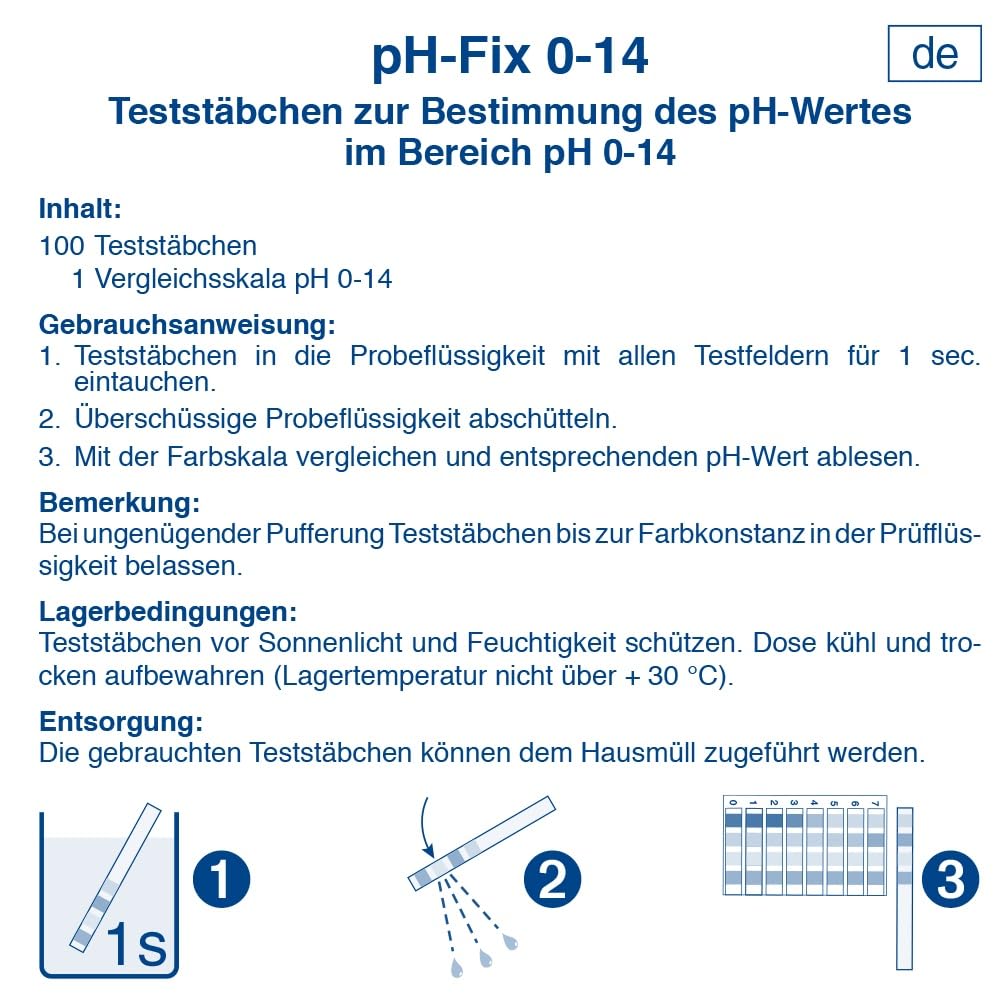 100 Stück pH Teststäbchen Indikatorstäbchen ph 0-14 Solarflüssigkeit Säuren