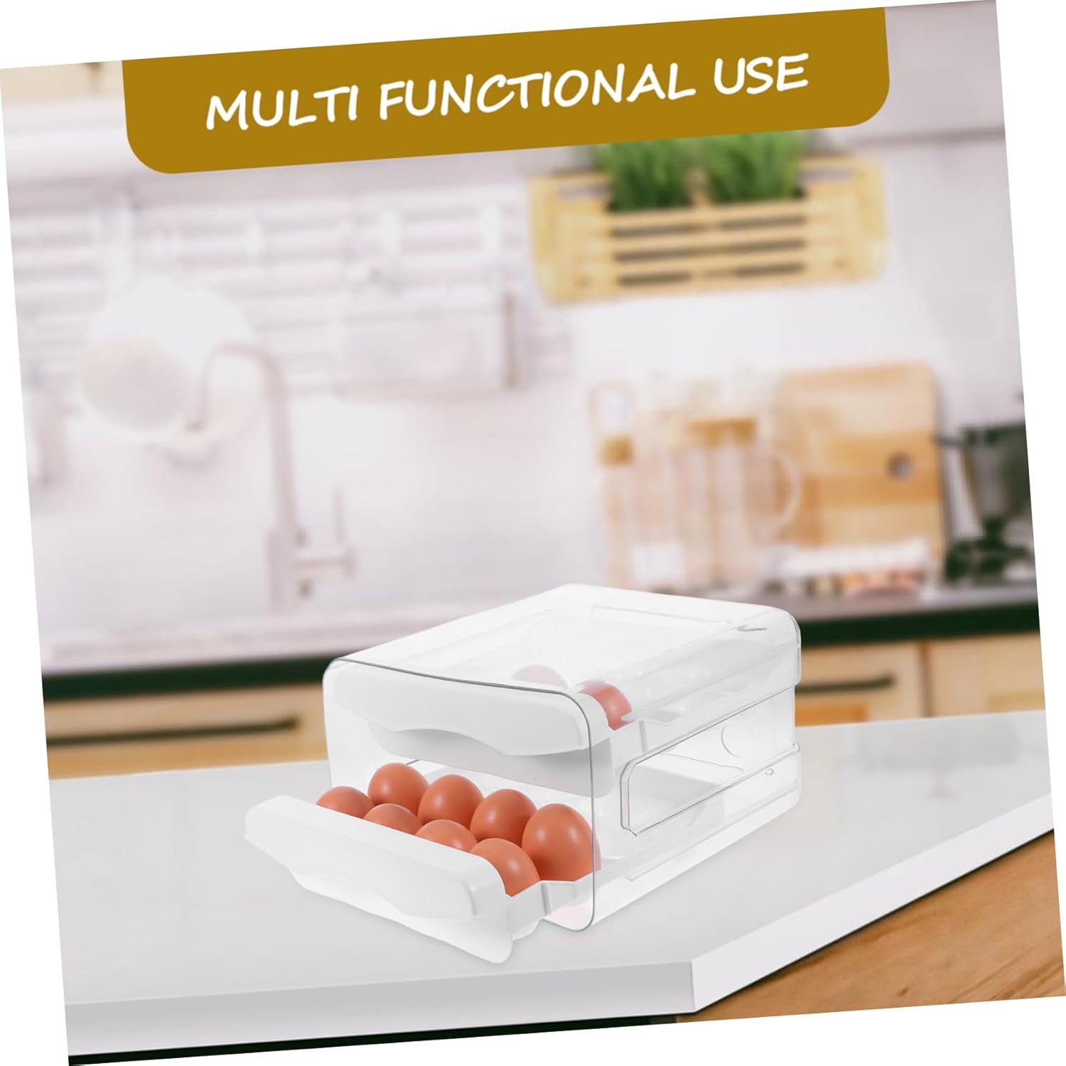 Cabilock Transparent Double Layer Egg Organizer with Lid Refrigerator Egg Storage Box for Kitchen Counter Fridge Stable Support and Flexible Placement