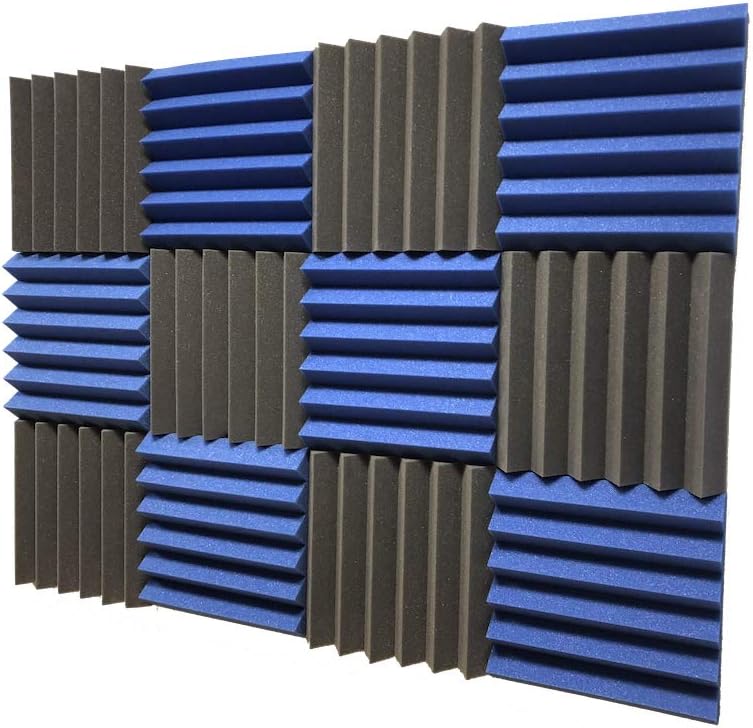 2" Blue & Black Acoustic Wedge Soundproofing Studio Foam Tiles 12 Pack