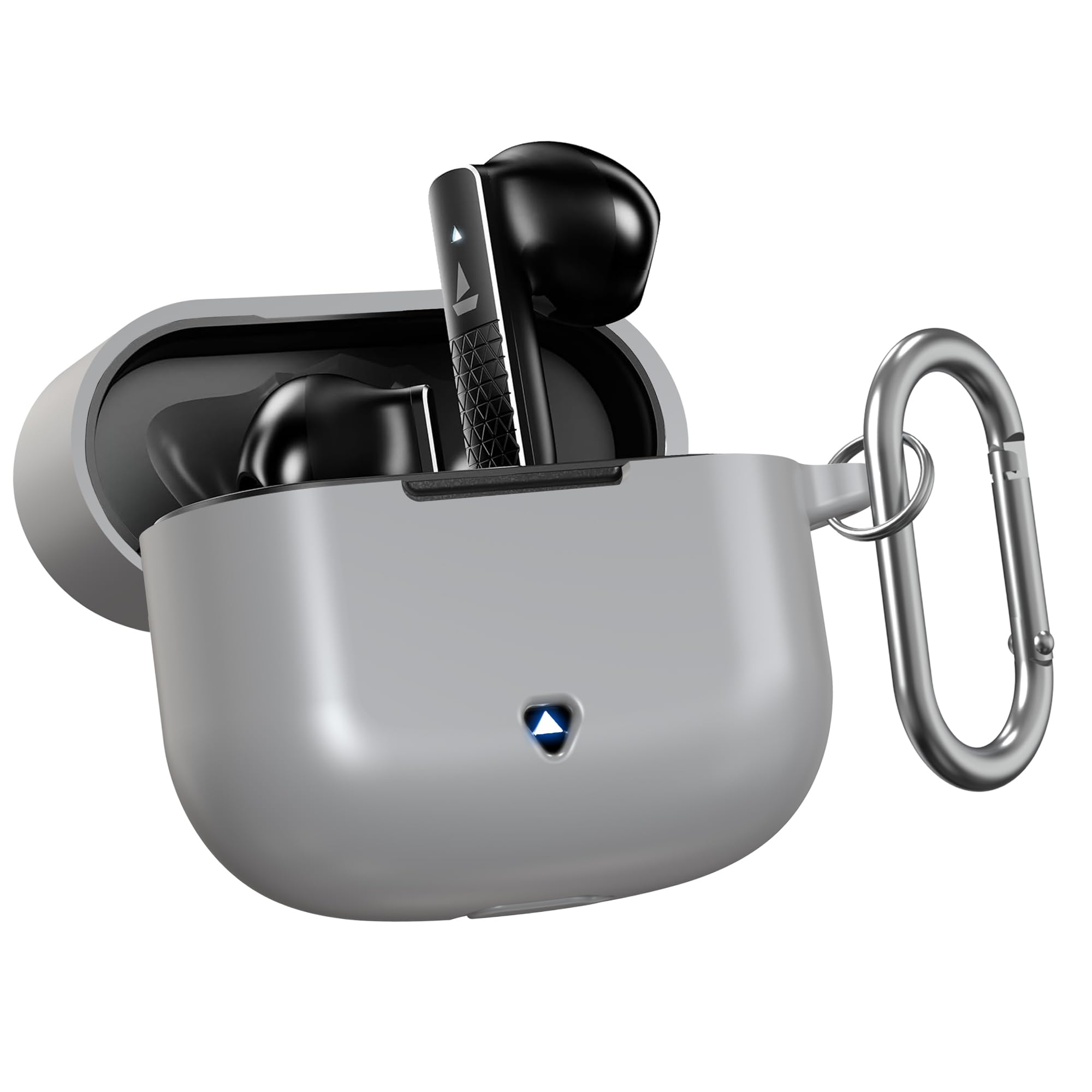 Sounce Silicone Case Cover for Boat Airdopes 91 Prime, Soft Protective Shockproof Shell with Anti-Loss Keychain Clip, Dustproof and Scratch-Resistant Design, Secure Fit with Protection – Grey