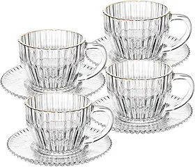 WOLFF - Conjunto 4 Xícaras de Café de Cristal com Fio de Ouro Imperatriz 110ml