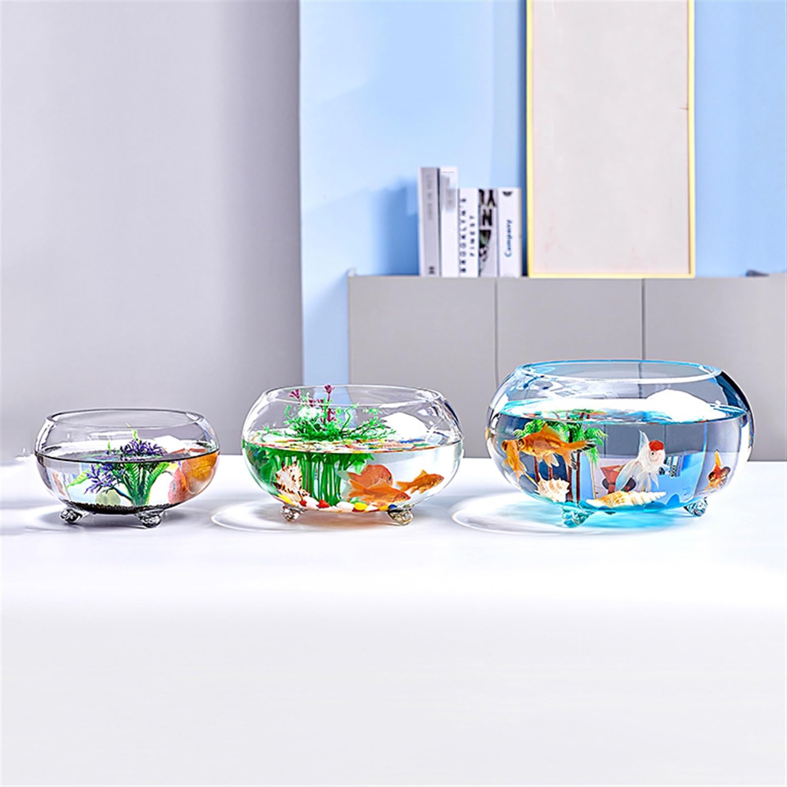 Acuario Tanque de Peces de Vidrio Transparente Engrosado, Tanque de Tortuga con Soporte, Tanque ecológico de pie pequeño, hogar, Sala de Estar, Oficina, Escritorio Peces Acuario(Grande)