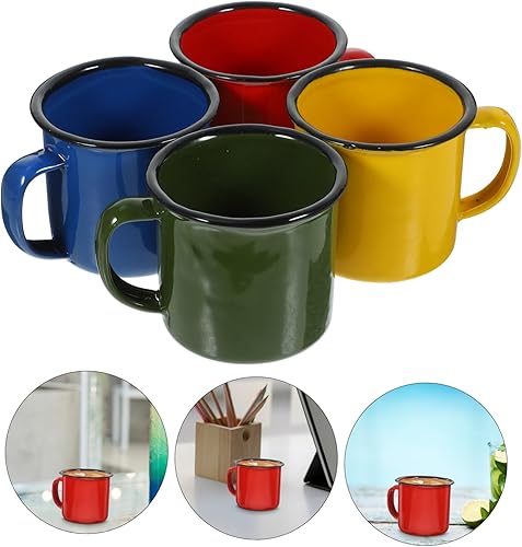 Miniatura 7 de Cabilock Taza esmaltada de color de 4 uds. Tazas de aluminio tazas de porcelana tazas de agua esmaltadas tazas de lata para acampar café café taza