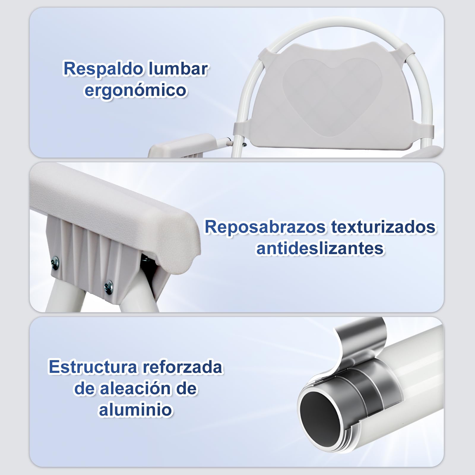 supregear Silla de Baño Plegable, Taburete de Ducha con Altura Ajustable Y Cubo Extraíble, Asiento Acolchado Y Mecanismo de Seguridad, Para Personas Mayores O Discapacitadas, Gris