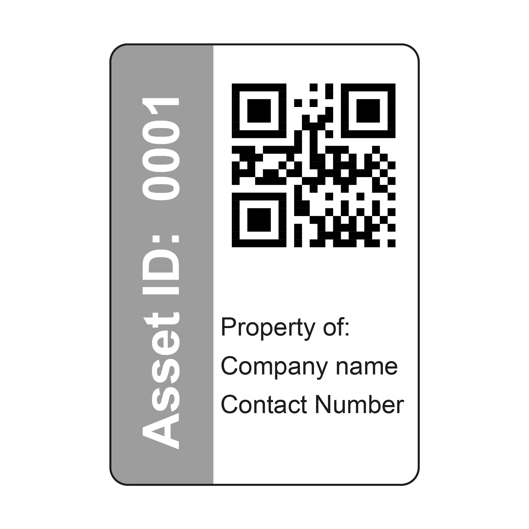 500 Serialised QR Code Asset Tag Labels Custom Stickers- Grey. 40mm x 28mm Permanent Vinyl Labels