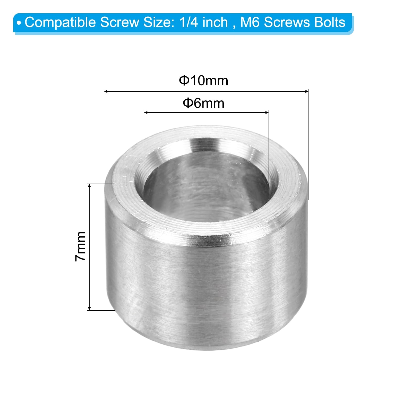 PATIKIL M6 Stainless Steel Spacers, 12Pcs Metal Spacer 6mm ID x 10mm OD x 7mm L Screw Standoff for 1/4" or M6 Screw - Image 2