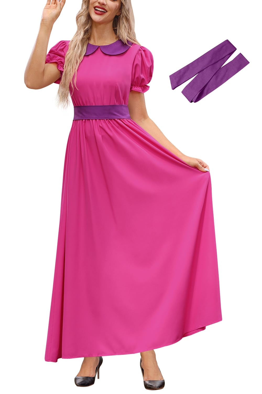 Women's Halloween Princess Cosplay Costume Bubble Sleeve Party Maxi Dress