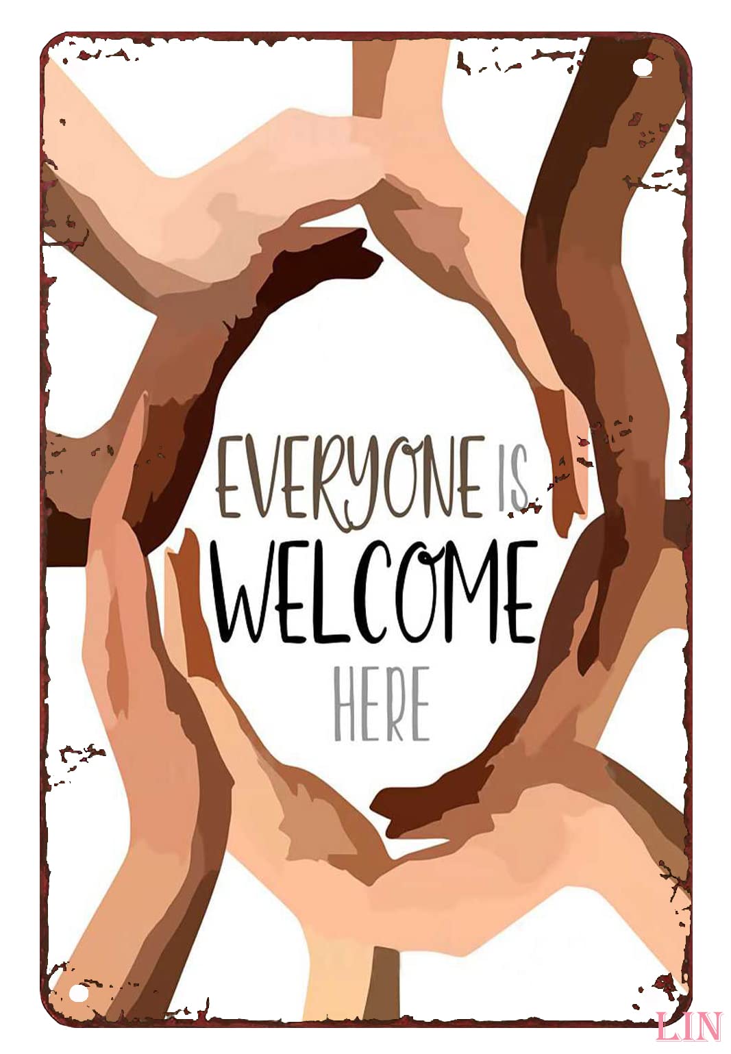 Yunking Style-760 Welcome Signs For Front Porch Standing Everyone Is Welcome Here Chic Metal Signs Vintage Room Decor Aesthetic Wall Art Tin Sign Gift For Garage Man Cave Bar 12X8 Inch