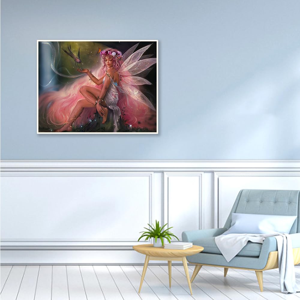 DCIDBEI Diamond Painting 5D Completo Rotondo 40x50 Cm - Uccello E Farfalla Rosa - Kit Fai Da Te Per Decorazione Parete Soggiorno - copertina