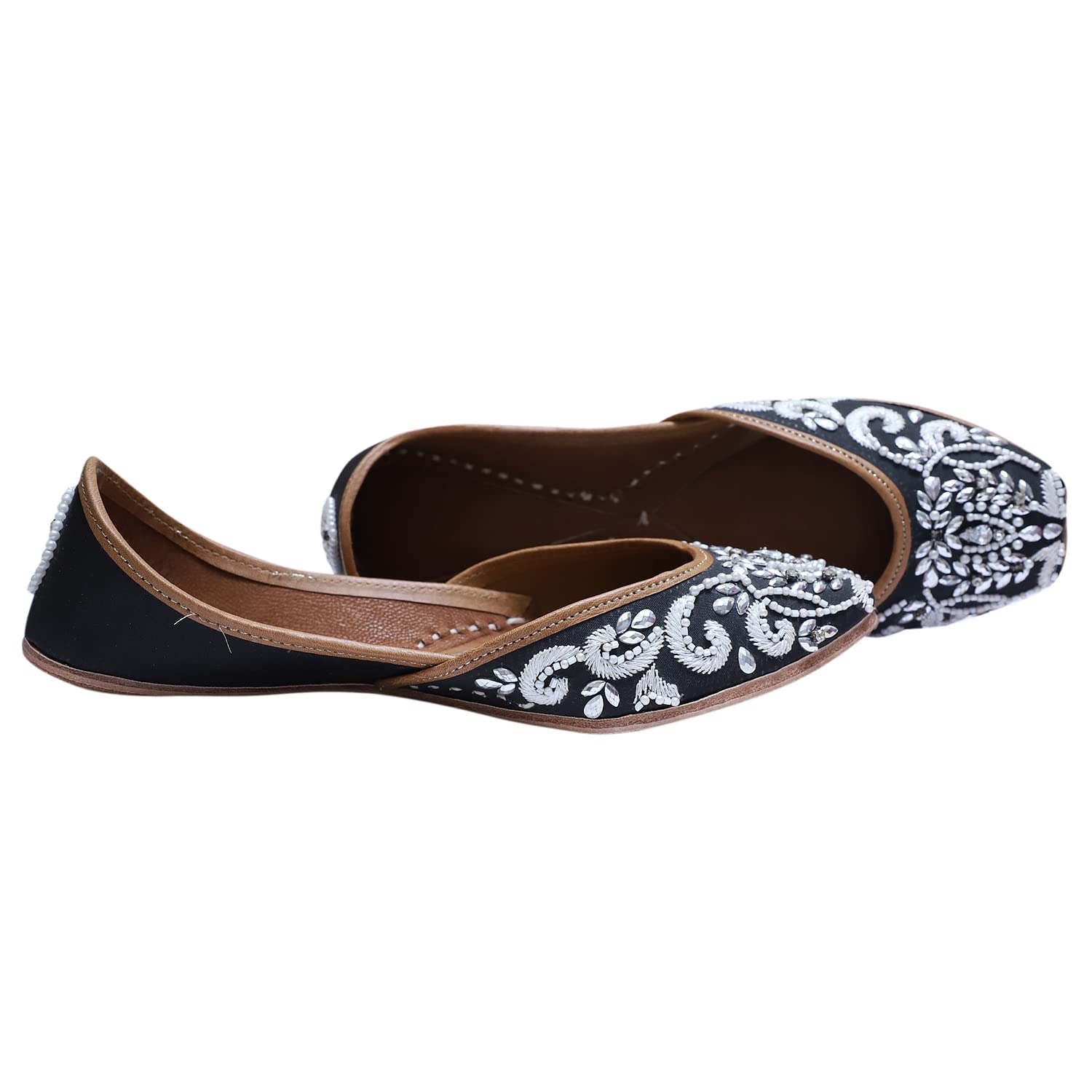 Black Color Embroidered Handmade Jutti for Women with Soft Leather and Double Cushion [1213]-image-49