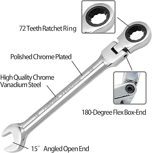 Miniatura 10 de HARSKIYER Llave de trinquete de cabeza flexible de 0315in llave de trinquete métrica llave de trinquete reversible llave de trinquete de cabeza