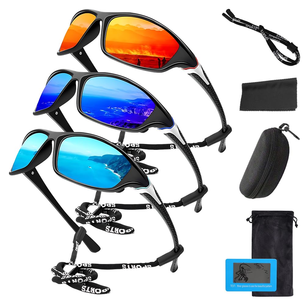 ADDLIVE Polarised Sunglasses Men Women, 3 Pack Cycling Glasses, Wrap Around Sports Sunglasses for Cycling, Fishing, Driving, Ski, UV400 Protection