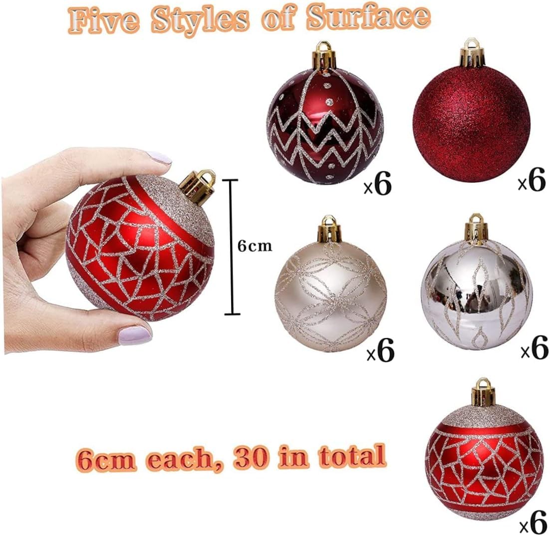 Weihnachtskugeln 30 Stück Weihnachtskugeln, Bruchsichere Christbaumschmuck, Kugeln, Dekorative Hängende Kugeldekorationen Christbaumkugeln(A)