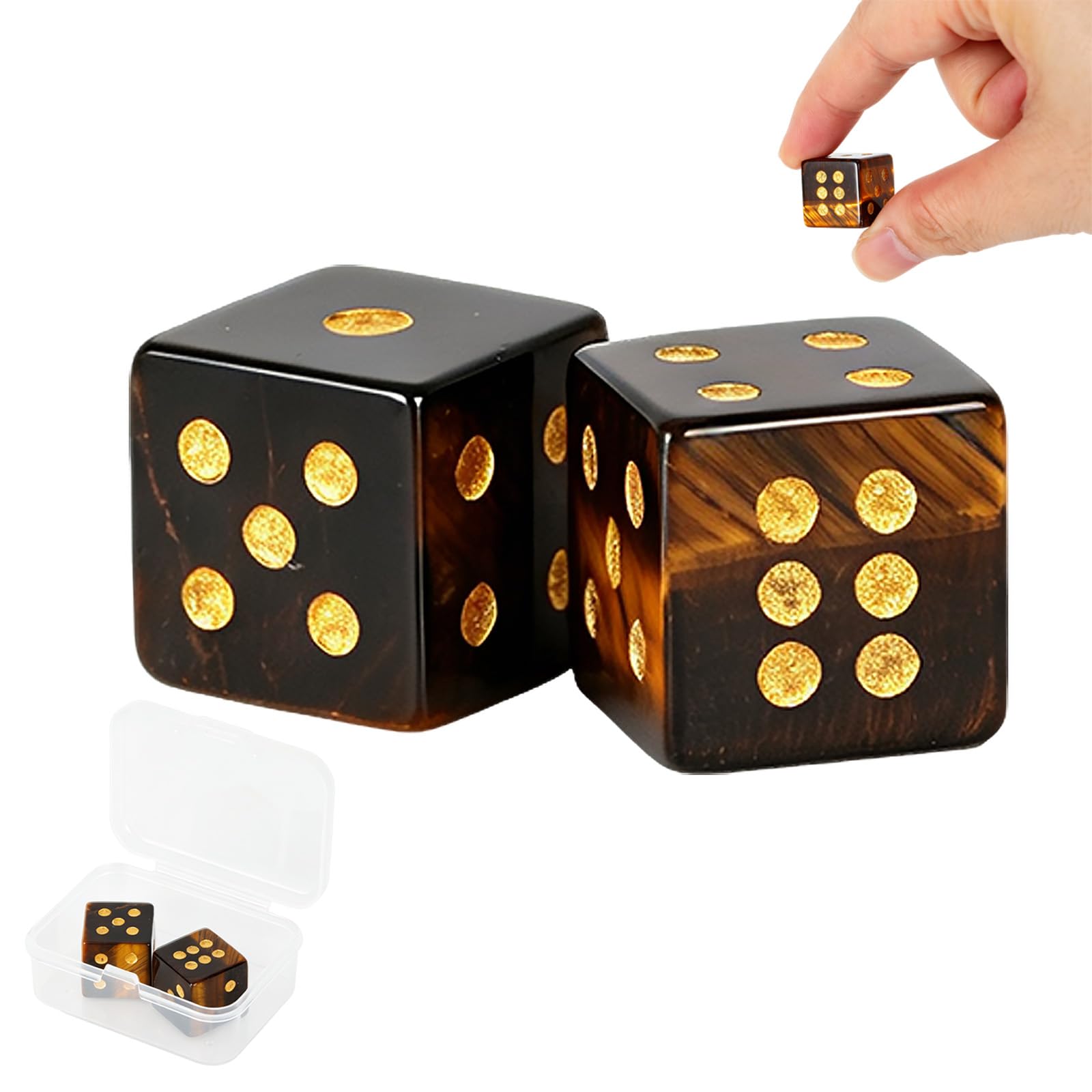 NQEUEPN 2pcs Tiger Eye Mahjong Dices, Natural Stone D6 Mah Jongg Dices