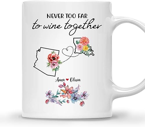 Gossby Taza de café personalizada de amistad de larga distancia Regalo personalizado para mudarse a mujeres, mejor amiga con diseño, nombre,