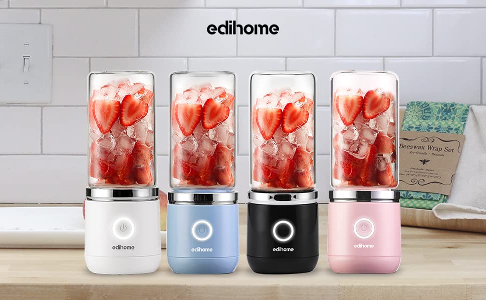 Edihome, Draagbare mixer, sapcentrifuge voor groenten en fruit, 380 ml, mini -staafmixer voor smoothie, blender, USB-oplaadbaar, 2000 mA (roze