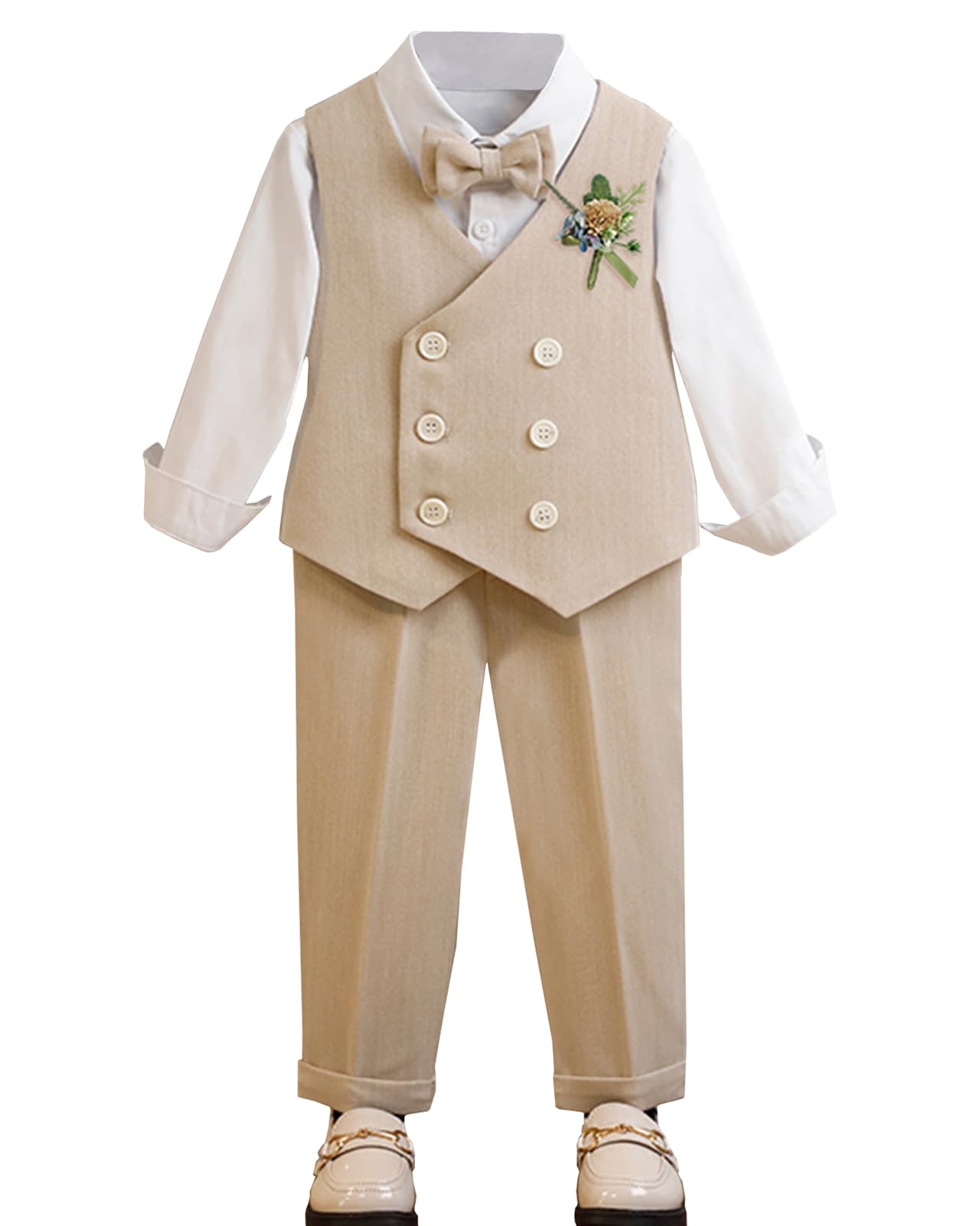 Traje de Caballero para Bebé Niño Set de Camisa + Pantalón + Chaleco + Pajarita + Broche de Flore 5 Piezas Conjunto de Fiesta Boda Ceremonia