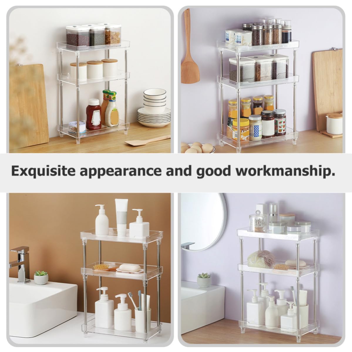 GANAZONO Estante de Almacenamiento Multicapa para cosméticos de Escritorio y Lavabo de baño, para perfumes y Cuidado de la Piel, PS y Acero Inoxidable, Mantiene Limpio y ordenado
