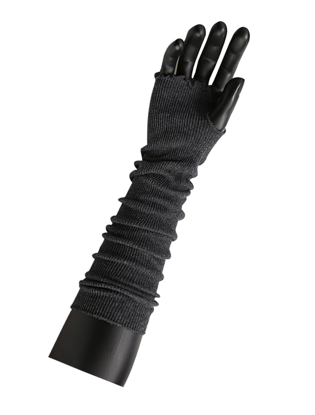 sourcing map Women Elbow Length Stretchy Thumbhole Arm Warmer Ruffles Fingerless Long Gloves Dark Gray Long
