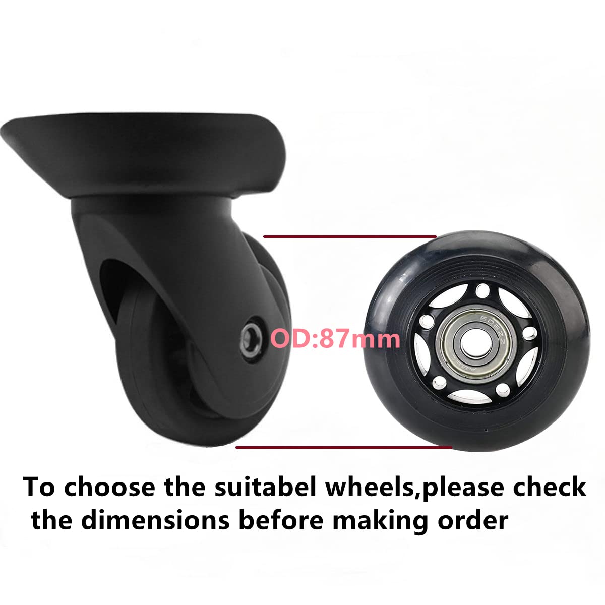 ORO 1 par de ruedas de equipaje de repuesto de 87 mm con rodamientos de 8 mm para maleta y patines en línea al aire libre y tabla de ruedas
