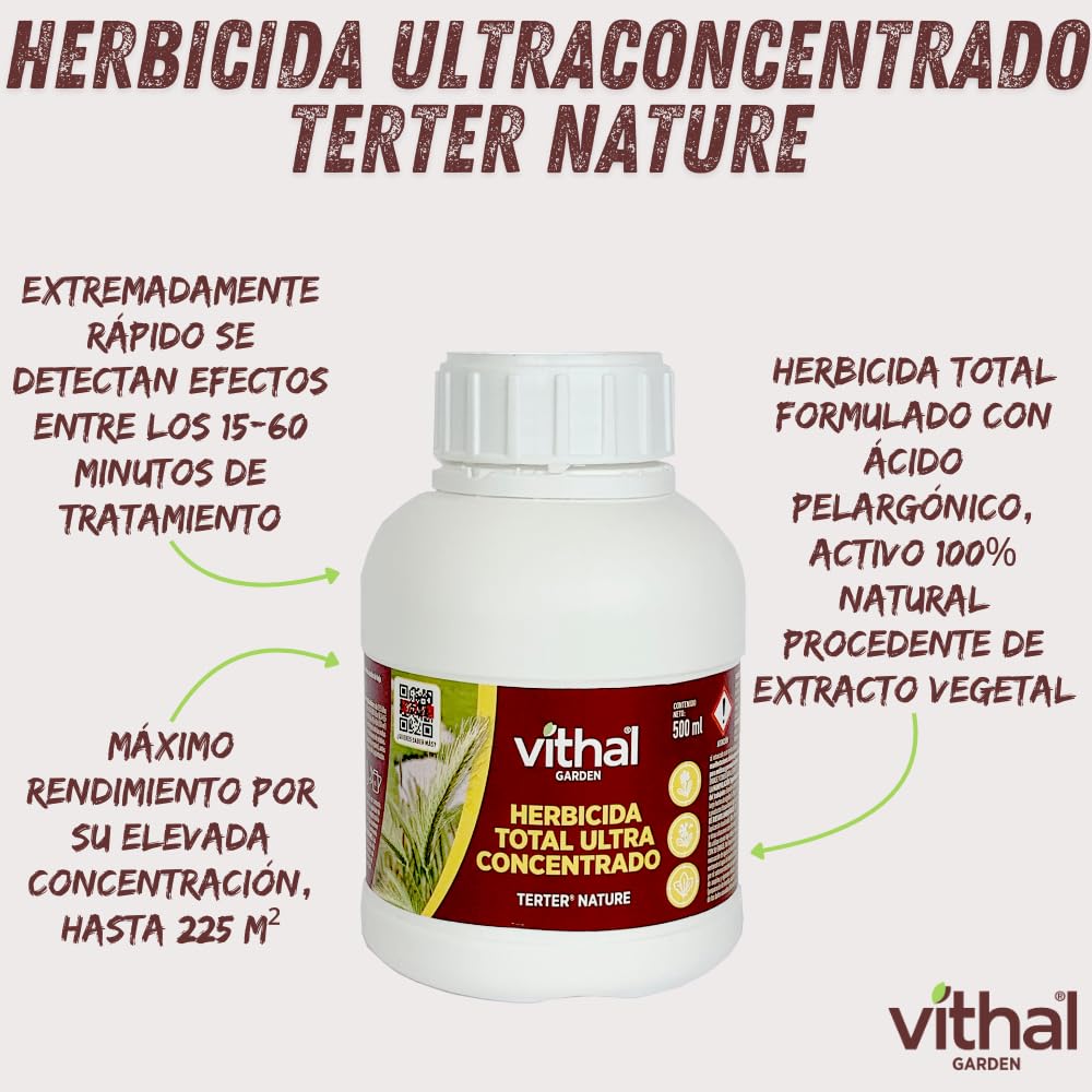 VITHAL Garden Herbicida Total Ultra Concentrado 500 ml - Acción Rápida en 15 Minutos, Eficaz Contra Malas Hierbas y Musgos - Activo 100% Natural, Hasta 250 m², Uso Todo el Año