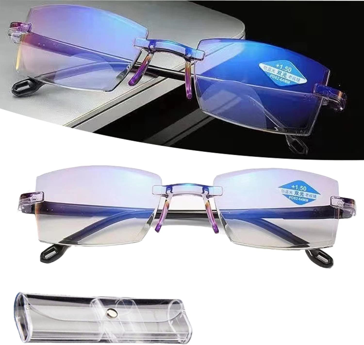 Color Glint Sapphire High Hardness Anti-blue Progressive Far And Near Dual-Use Reading Glasses