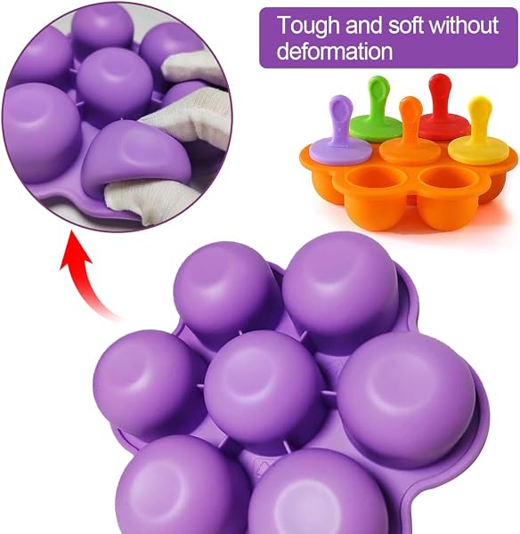 Eisförmchen Popsicle Formen, Mini Eisformen EIS Silikonform, Silikon EIS am Stiel Eislutscher Formen, Mini Eisform für Kinder, Baby, Förmchen zum Einfrieren von Obst oder Joghurt (Lila und orange) - 3
