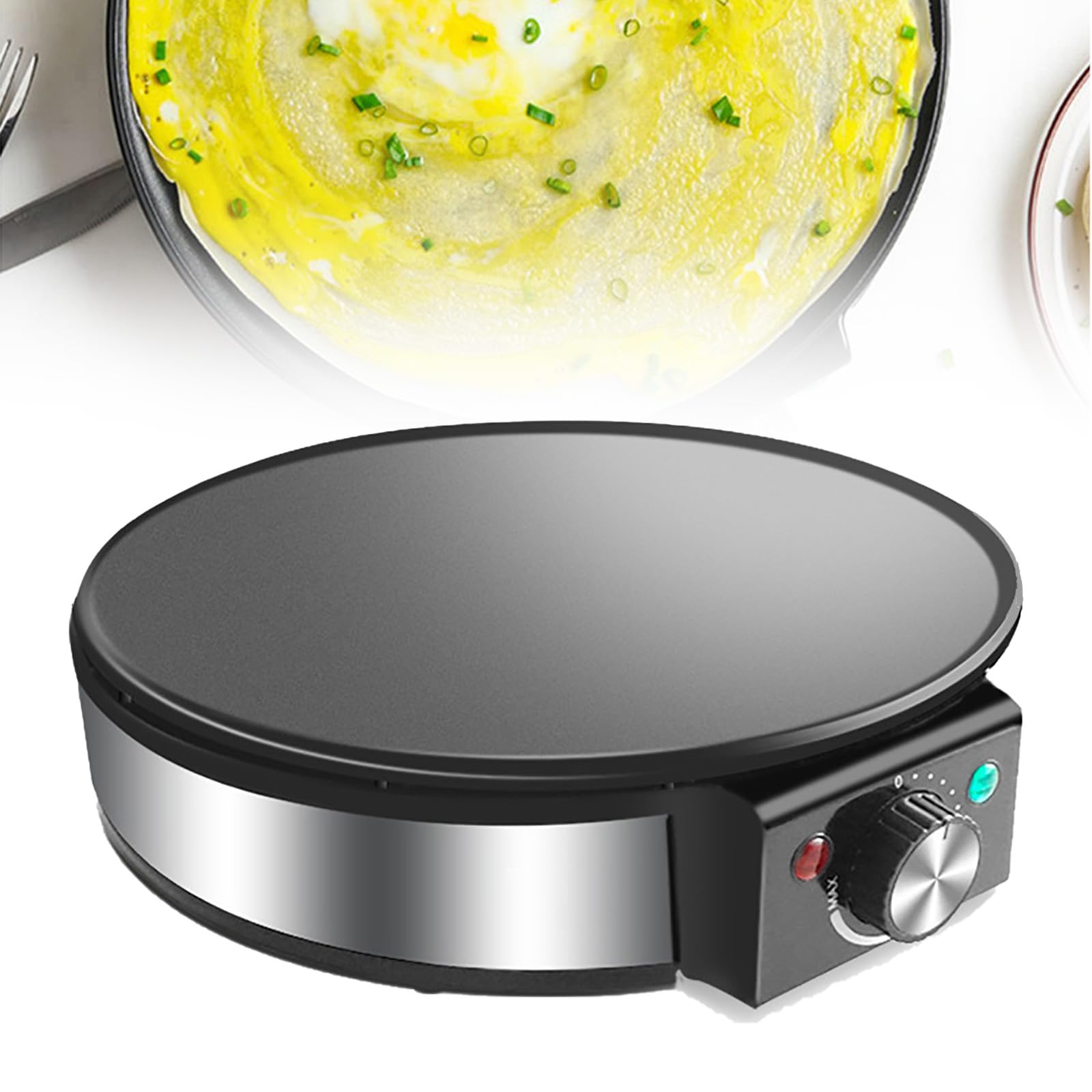Macchina Per Pancake Multifunzionale, Macchina Per Pancake E Frutta Antiaderente, Diametro 30 CM+Regolazione Continua Della Temperatura+Teglia Integrata Per Uso Alimentare, Per Ristoranti ,Metallic