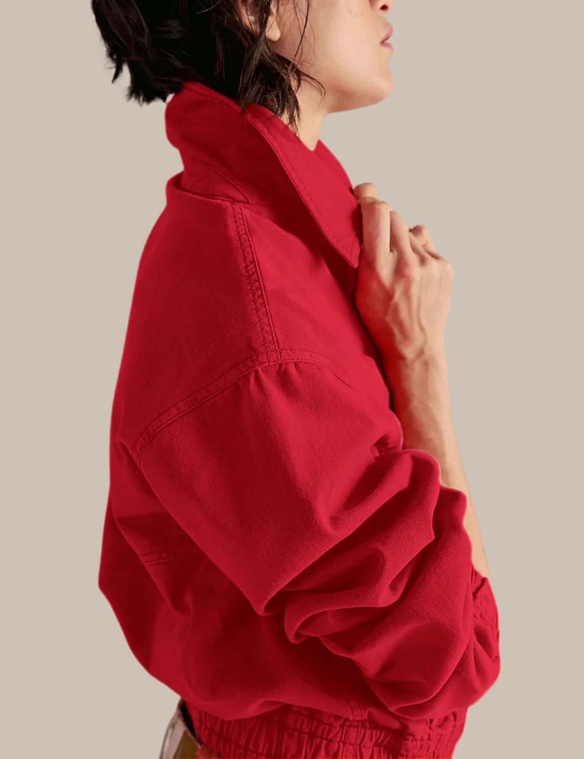 InterNos Women's Cropped Track Jacket Long Sleeve Zip Up Retro Jacket Lightweight Outerwear with Pockets