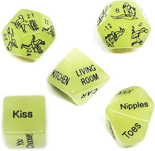 5 Glow in The Dark Dice, Humorous Toy Couple Gift Glowing in the Dark Green Valentine's Day and Gross Entertainment Holiday