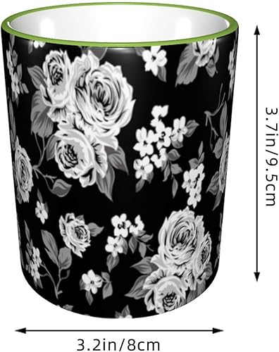 Miniatura 2 de Vintage Flowers Black White Roses Tulips Gray Leaves Coffee Mug Coffee Cups Ceramic with Handle,Tea Cups Mug tazas para cafe Drinking Cups Gifts for
