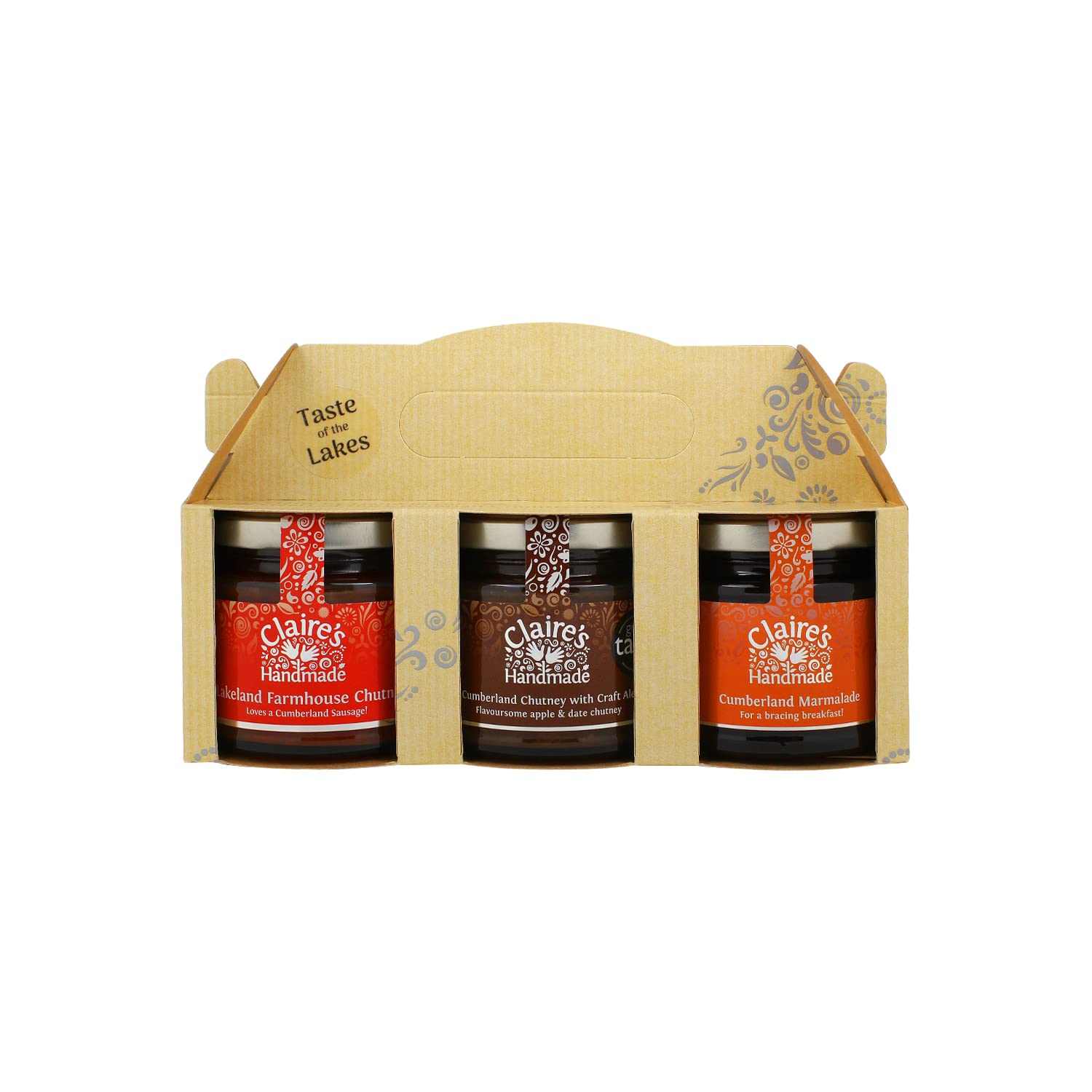 Claire's Handmade - Taste of The Lakes Gift Pack (1x120g, 2x130g) - Lakeland Farmhouse Chutney, Cumberland Chutney & Cumberland Marmalade, Suitable for Vegetarian, Vegan & Gluten Free Diets, GMO Free