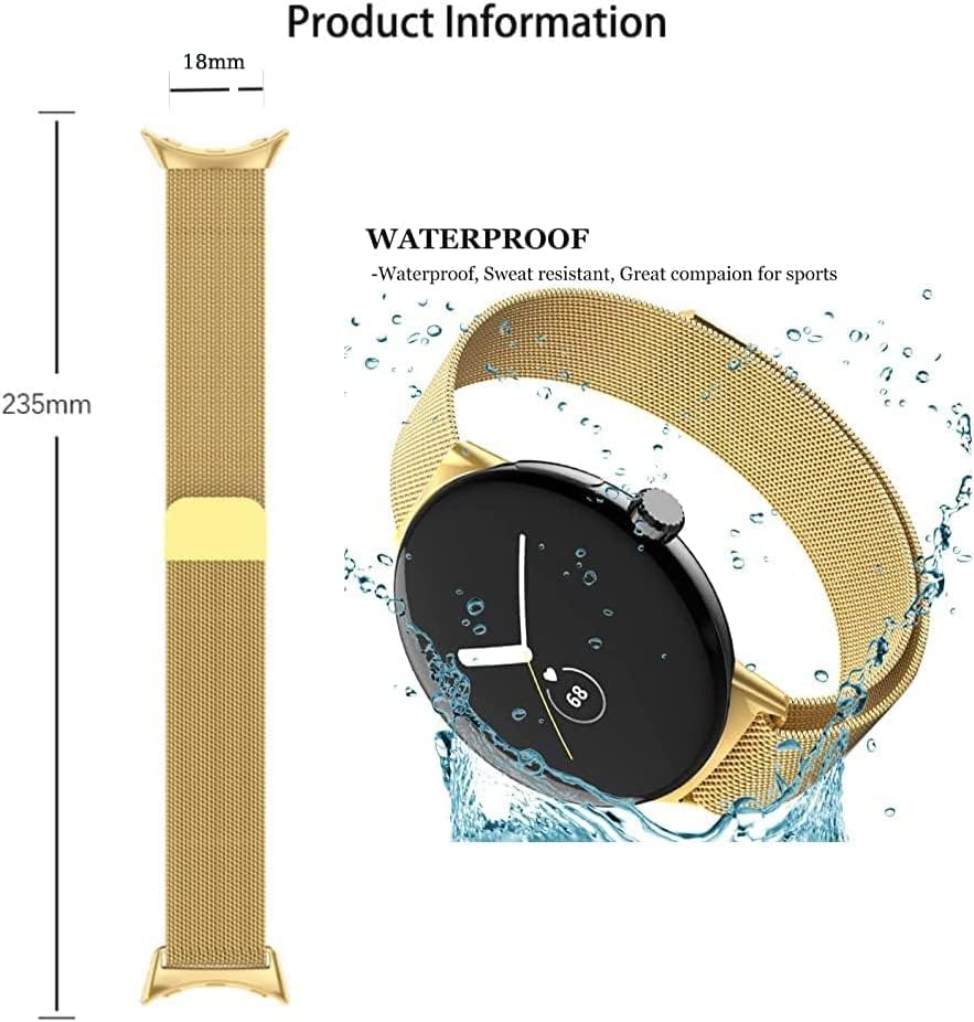 Miniatura 4 de TUNKARMOR Correas de reloj para Google Pixel 2022 con 2 protectores de pantalla de reloj ajustables de acero inoxidable con cierre magnético