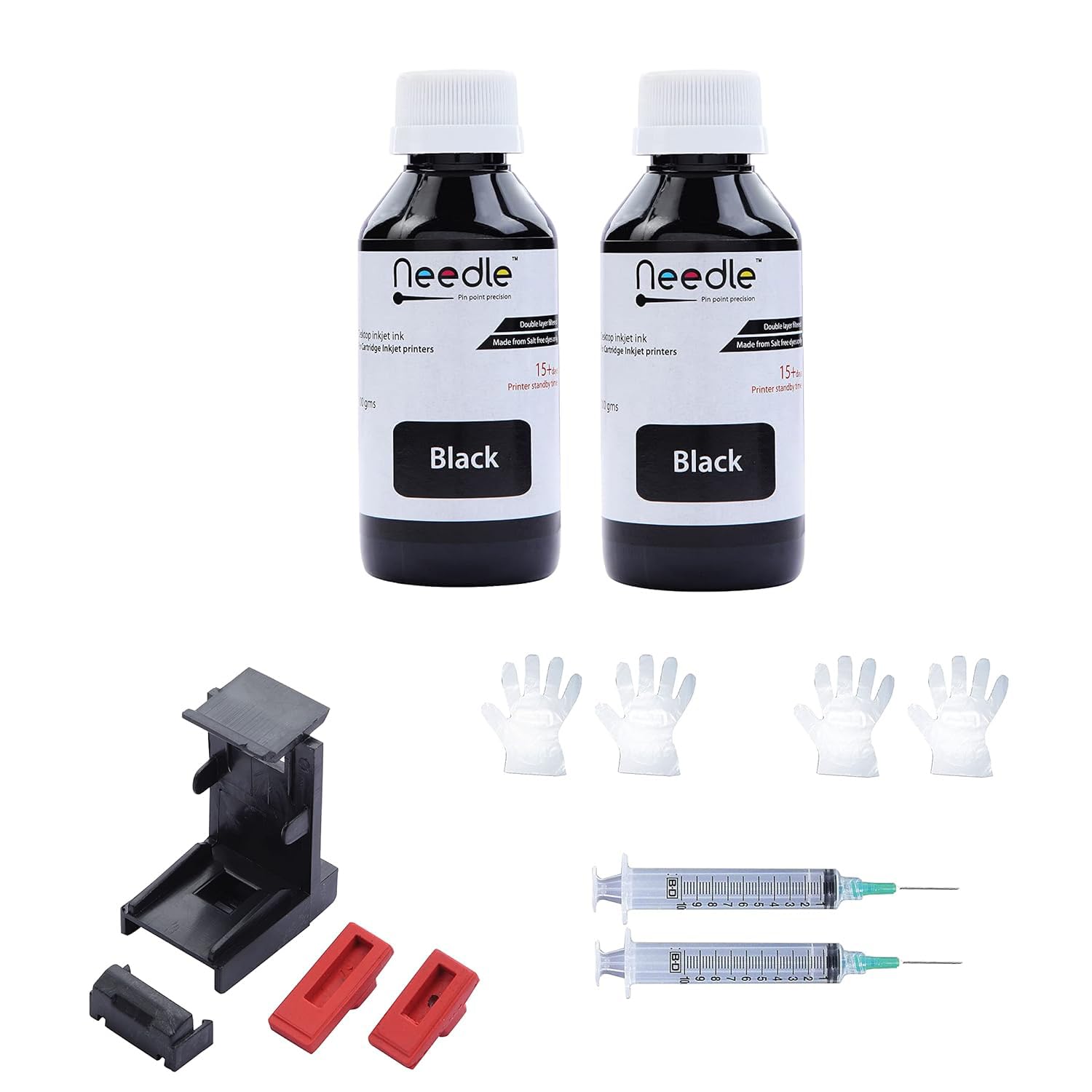 Needle Cartridge Refill Ink | Made in India | 2x100gms (Black) | Compatible with Inkjet Printers | Easy Ink Refilling Solution