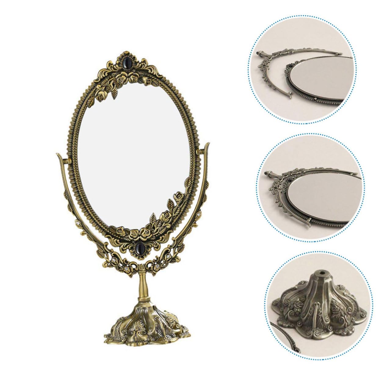 DOITOOL 1 Pc Espejo De Tocador De Escritorio Espejo Plegable De Viaje Mini Tocador Espejos De Afeitar Espejo De Mesa Rustico Mesa Retro Vestidor Perder Estilo Europeo Vidrio Espejo Doble